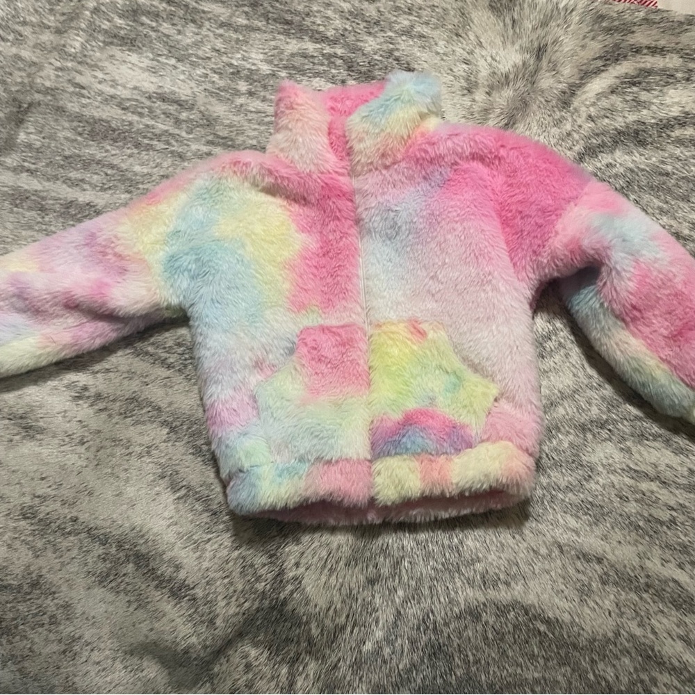 Infant girls 6 9 Months Fuzzy Furry Pastel Rainbow‎ Coat Jacket!! KS Boutique